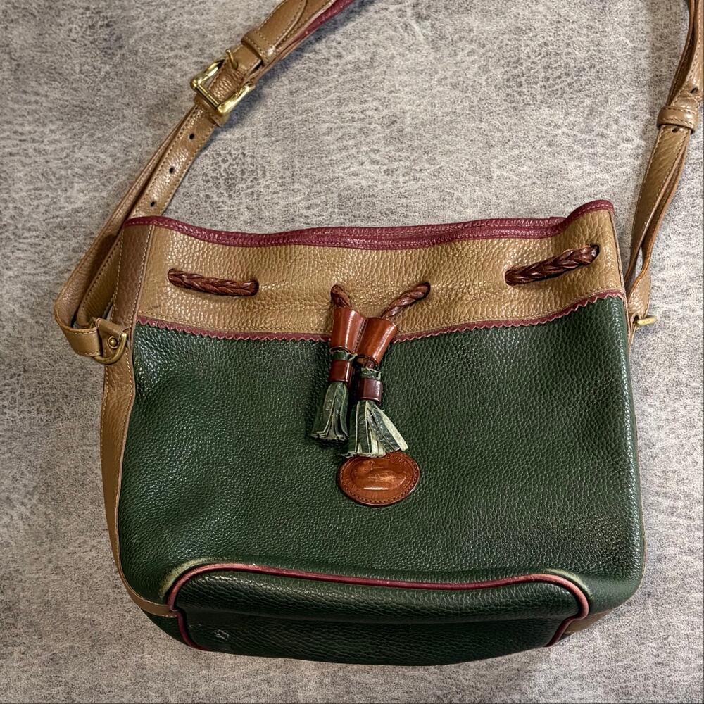Green Vintage Dooney & Bourke Pebbled Leather Bucket Bag